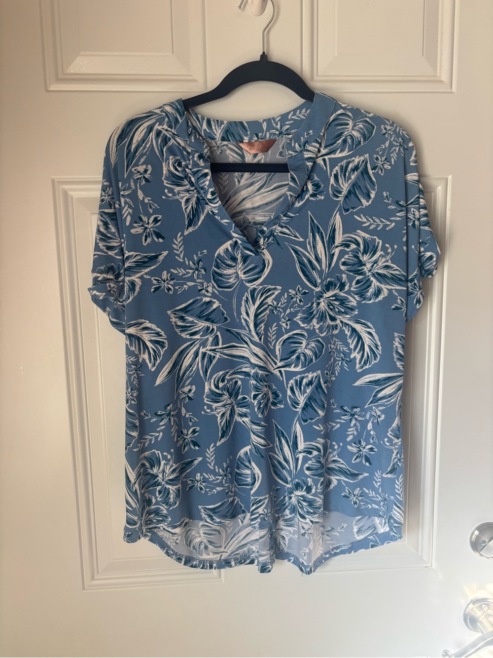 Amiana Light Blue Botanical Print Blouse